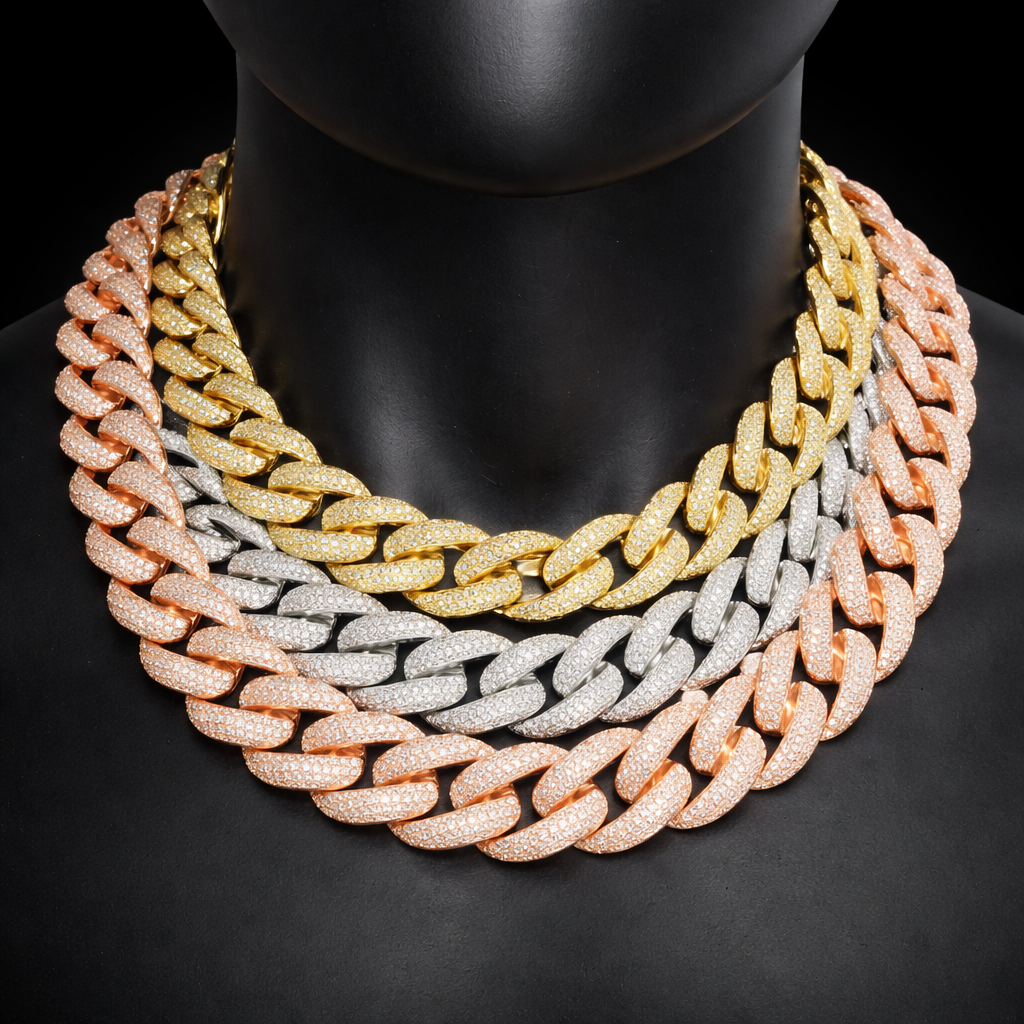 Fashion Miami Cuban Chain Iced Out 20MM Moon Necklace Full Pave Diamonds Long Buckle Bracelet Hip Hop Jewelry Necklaces For Men - DripVault