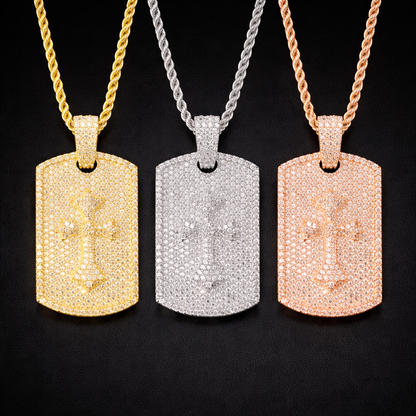 High Quality Hip Hop Cross Tag Iced Out Pendant Necklace Bling CZ with Chain - DripVault