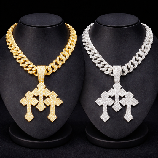 2026 New Arrival Hip Hop Cross Pendant Necklace Chain Iced Out Bling CZ - DripVault