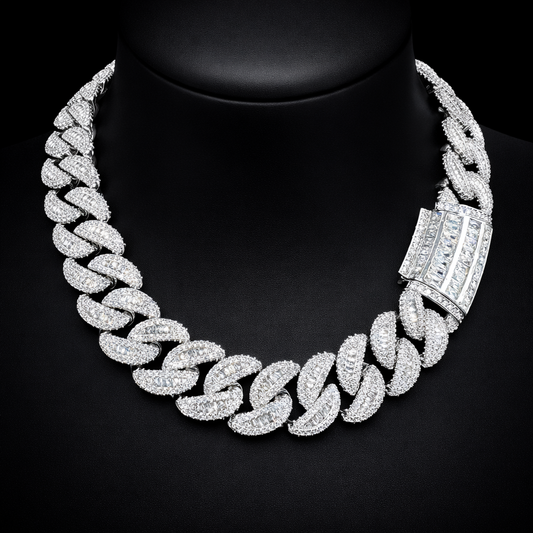 Baguette Cuban Link Chain for Men Iced Out Prong Setting Necklace Choker Real Gold Plated Hip Hop Jewelry - DripVault