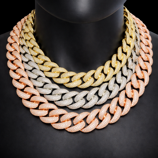 Fashion Miami Cuban Chain Iced Out 20MM Moon Necklace Full Pave Diamonds Long Buckle Bracelet Hip Hop Jewelry Necklace - DripVault