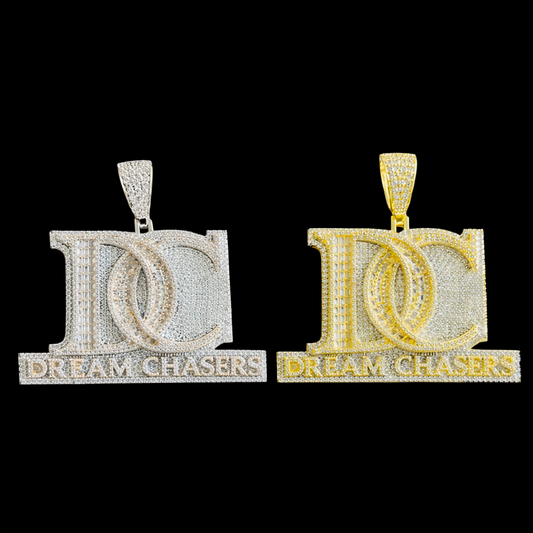 New Iced Out Bling Two Tone Color CZ Letter DC Pendant Necklace Dream Chasers Charm Men Fashion Hip Hop Jewelry - DripVault