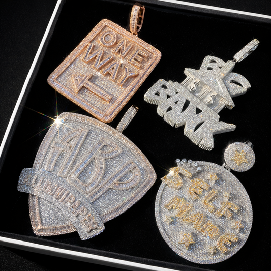Iced Out Letter Heavy Chunk Big Pendant Necklace Bling CZ Cubic Zirconia Self Made Badge Charm Men Fashion Hip Hop Jewelry - DripVault