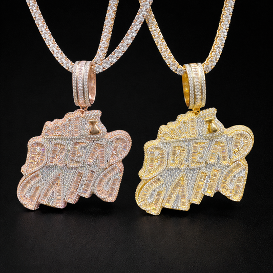 Iced Out Pedant Bread Gang Necklace for Men Cubic Zirconia Baguette Double Color Hip Hop Jewelry - DripVault