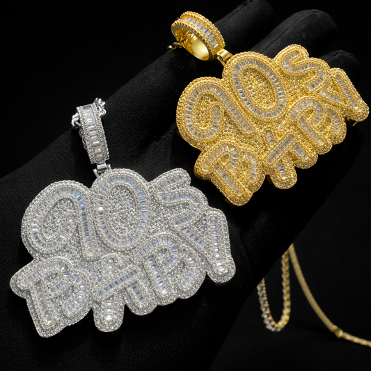 Iced Out Letter 90s Baby Prong Necklace Pendant for Men Silver Color Bling Cubic Zirconia Charm Hip Hop Jewelry - DripVault