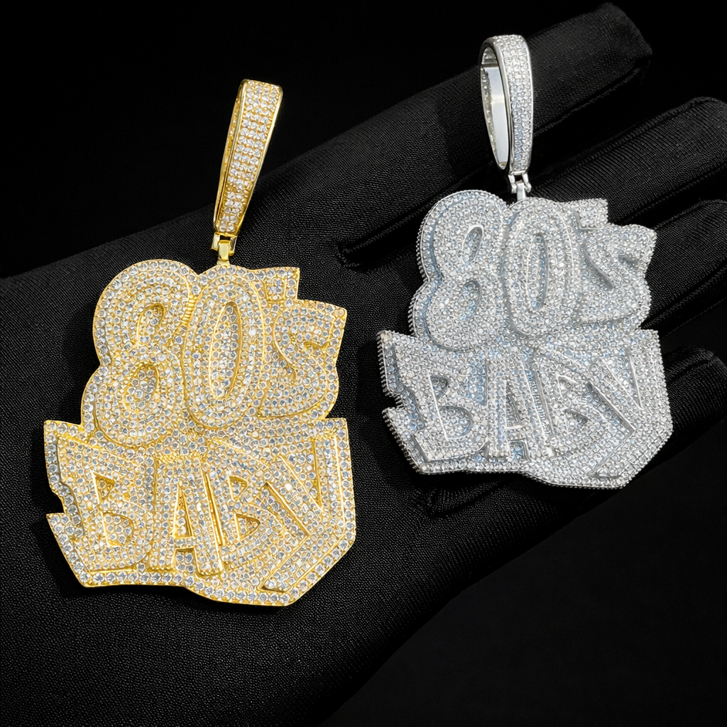 Hip Hop AAAAA+ CZ Stone Paved Bling Iced Out 80s BABY Pendants Necklaces for Men Rapper Jewelry Rose Silver Color - DripVault