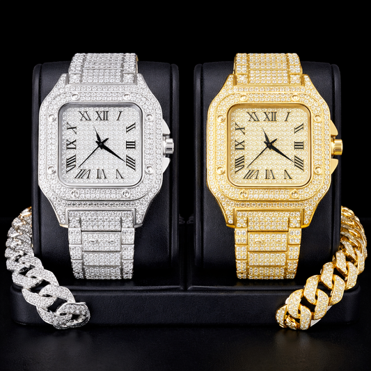Luxury Iced Out Watches Hip Hop Bust Down Unisex Diamond Watch, Stainless Steel Studded Wrist Watch With Bracelet - DripVault