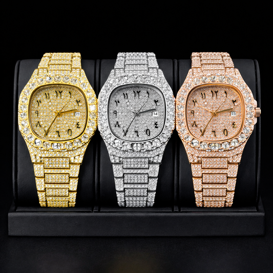 Luxury Brand Men Quartz Watch Fashion Square Hip Hop Big Pointer Diamond Out Sparkling Jewelry Waterproof Stainless Steel Wristwatch Man New - DripVault