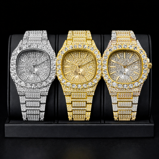 Luxury Diamond Watch Men Hip Hop Street Petek Style Date Display Quartz Timepiece Iced Out Party Jewelry Wristwatch - DripVault