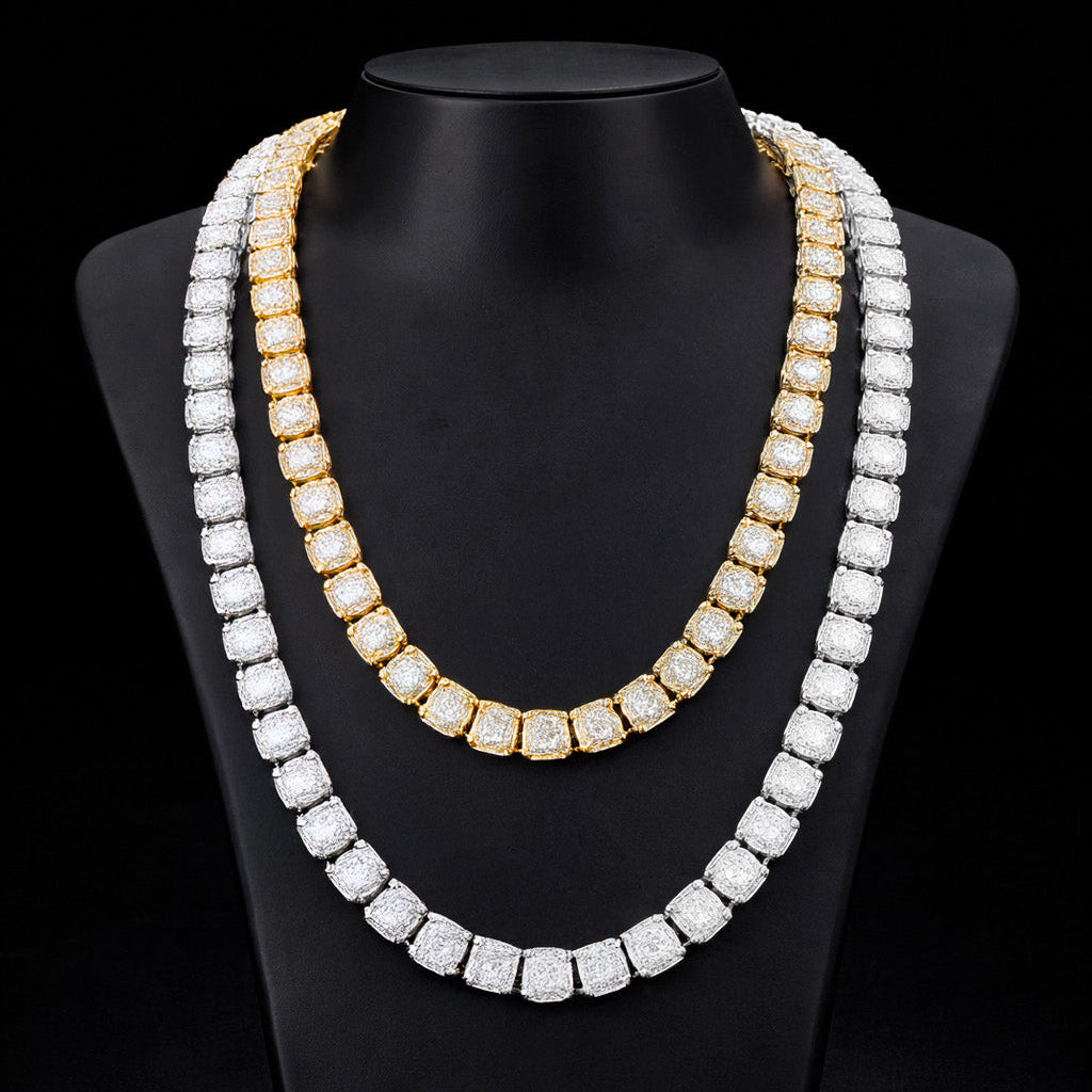 Bubble Letter Clustered Tennis Chain for Men Necklace Hip Hop Zirconia Gold Color Fashion Rock Jewelry - DripVault