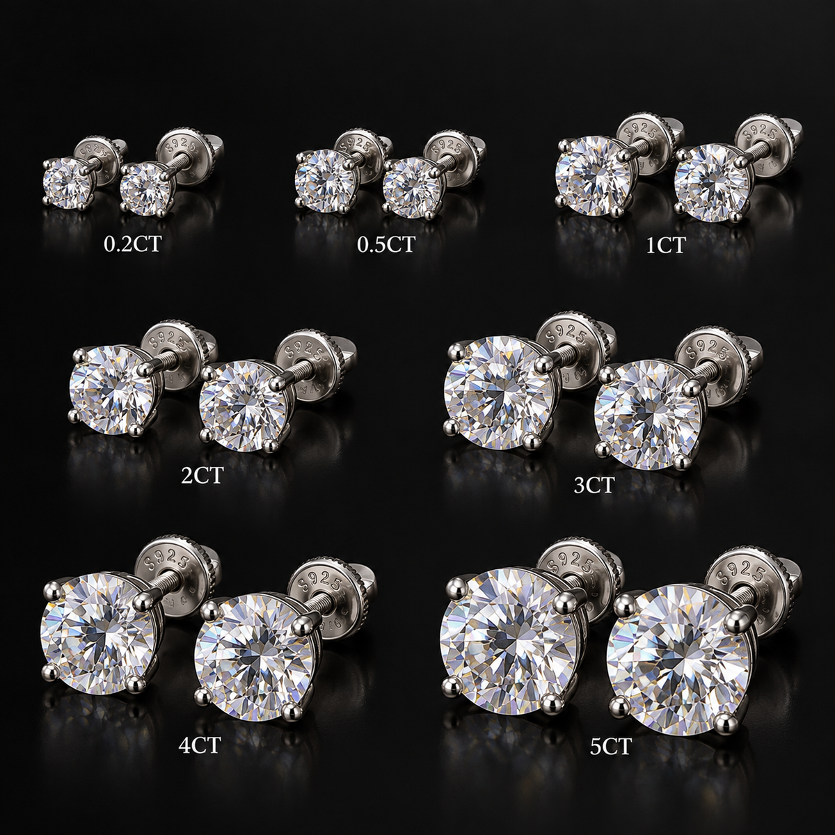 0.2-5CT Premium Moissanite Stud Earrings 925 Silver with GRA Certificate
