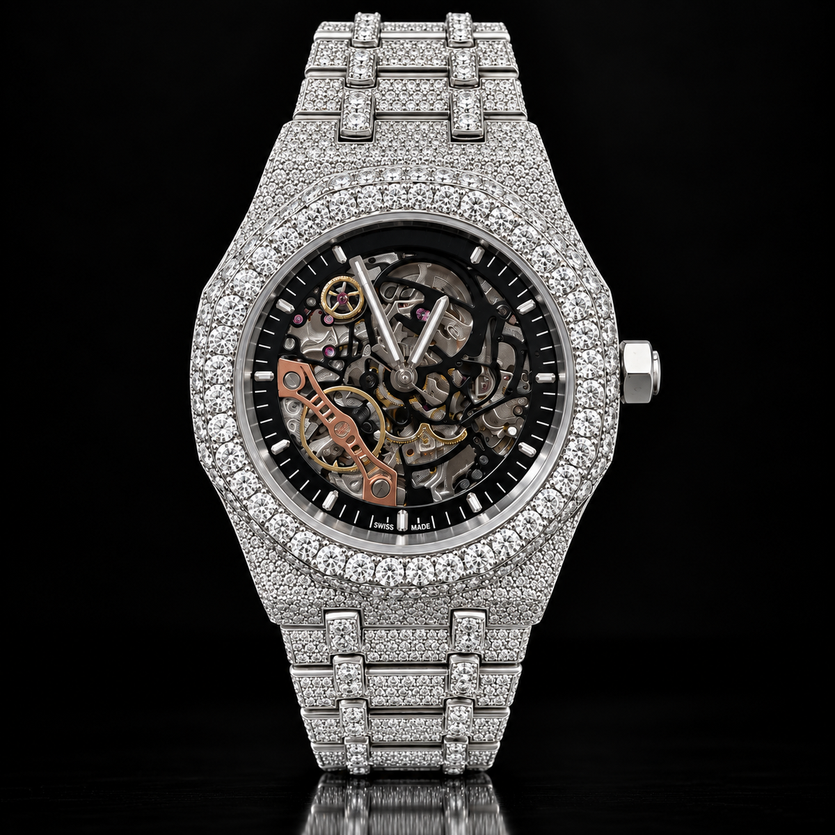 Moissanite Skeleton AP Style Watch with Box and Papers