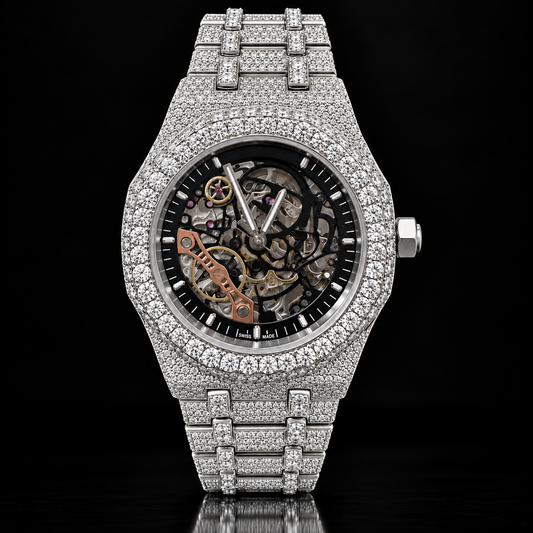 Moissanite Skeleton AP Style Watch with Box and Papers