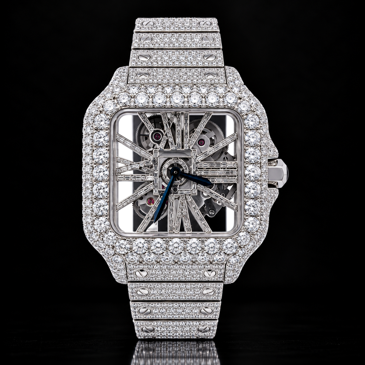 Moissanite Skeleton Carti Style Watch with Box and Papers