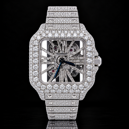 Moissanite Skeleton Carti Style Watch with Box and Papers