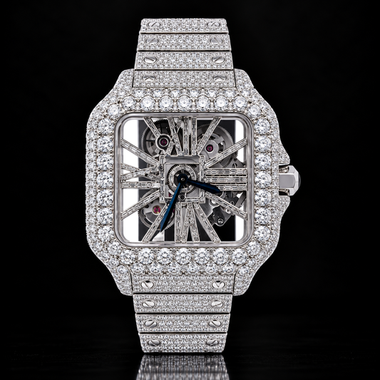 Moissanite Skeleton Carti Style Watch with Box and Papers