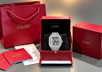 Moissanite Skeleton Carti Style Watch with Box and Papers