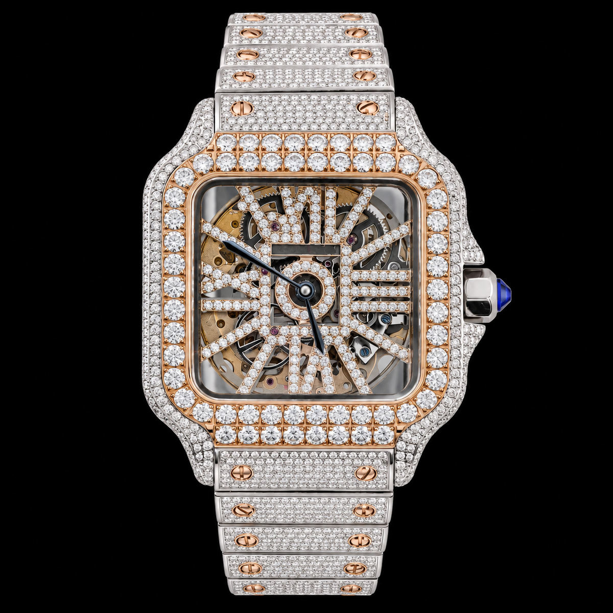 Moissanite Gold Skeleton Carti Style Watch with Box and Papers