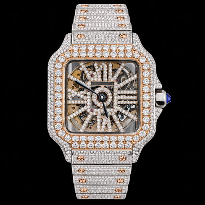 Moissanite Gold Skeleton Carti Style Watch with Box and Papers