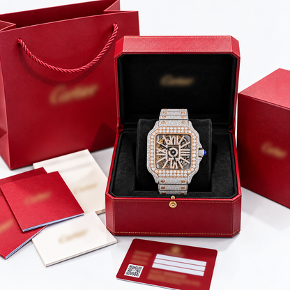 Moissanite Gold Skeleton Carti Style Watch with Box and Papers