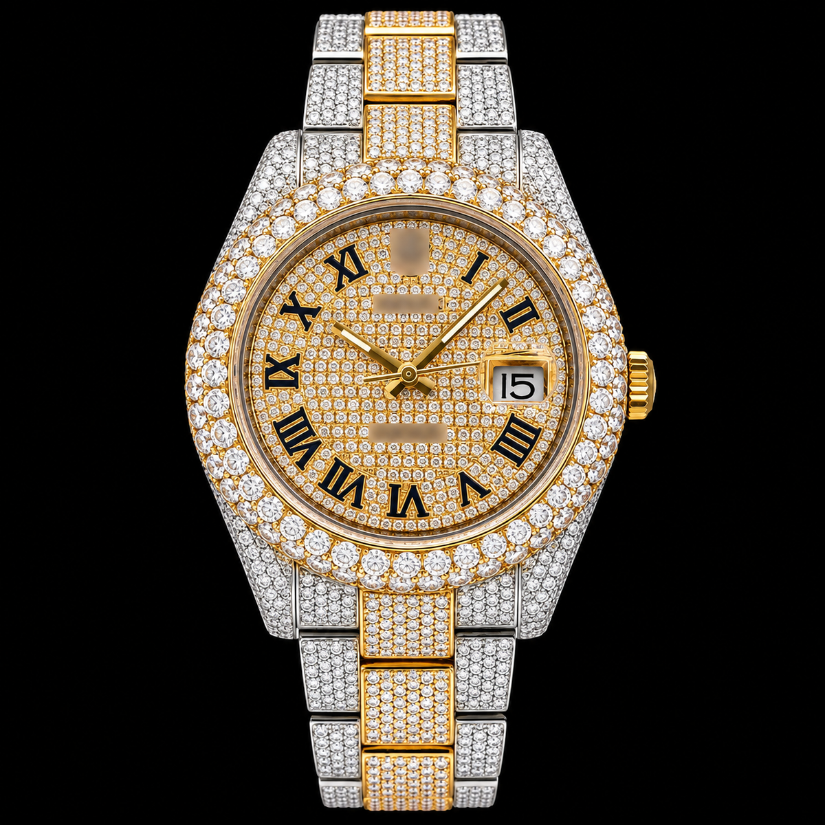 Moissanite Gold Rolex Datejust Style Watch with Box and Papers