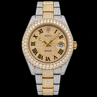 Moissanite Gold Rolex Datejust Style Watch with Box and Papers