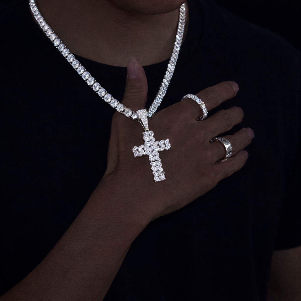 Hip Hop Cross Pendant Necklace With D VVS Moissanite Iced Out Bling 925 Silver - DripVault
