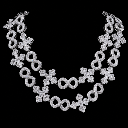 Iced Out Infinity Cross Necklace for Men Women Silver Color Prong Setting