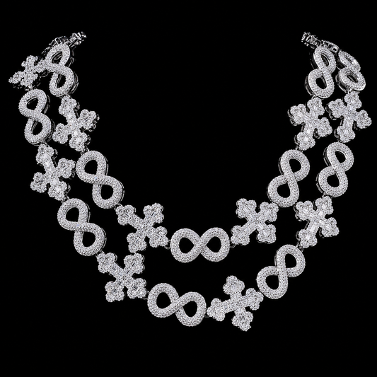 Iced Out Infinity Cross Necklace for Men Women Silver Color Prong Setting