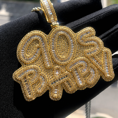 Iced Out Letter 90s Baby Prong Necklace Pendant for Men Silver Color Bling Cubic Zirconia Charm Hip Hop Jewelry