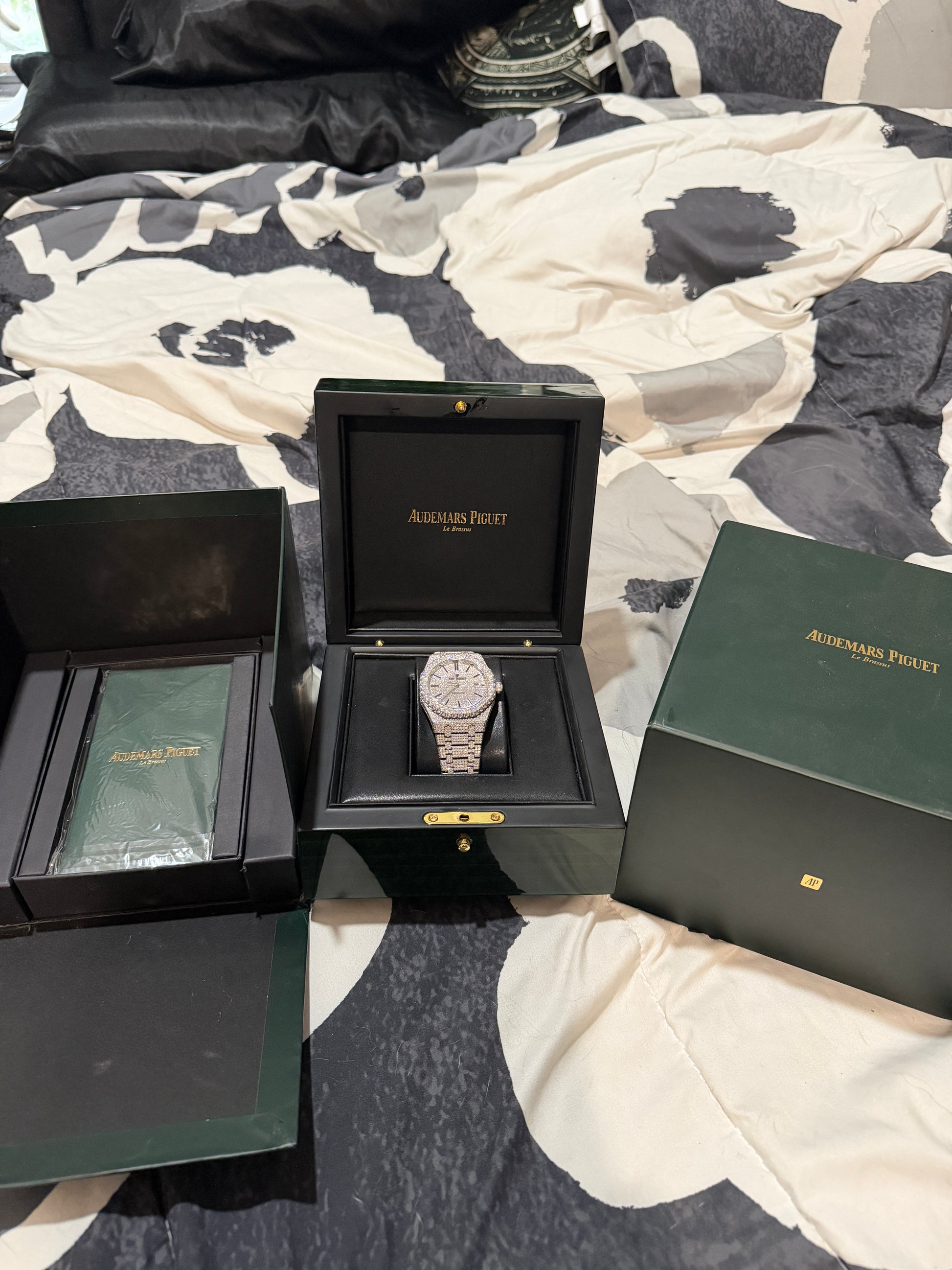 Iced Out FULL BUSS DOWN AP Automatic Watch HIGH quality with Box and all paperwork” - DripVault