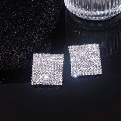 New Sparkling Crystal Heart Stud Earrings for Women Bijoux Geometric Big Square Full Rhinestones Earrings Wedding Jewelry - DripVault