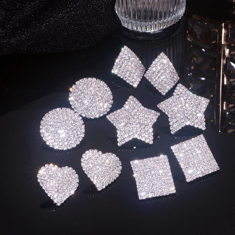 New Sparkling Crystal Heart Stud Earrings for Women Bijoux Geometric Big Square Full Rhinestones Earrings Wedding Jewelry - DripVault