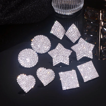 New Sparkling Crystal Heart Stud Earrings for Women Bijoux Geometric Big Square Full Rhinestones Earrings Wedding Jewelry - DripVault