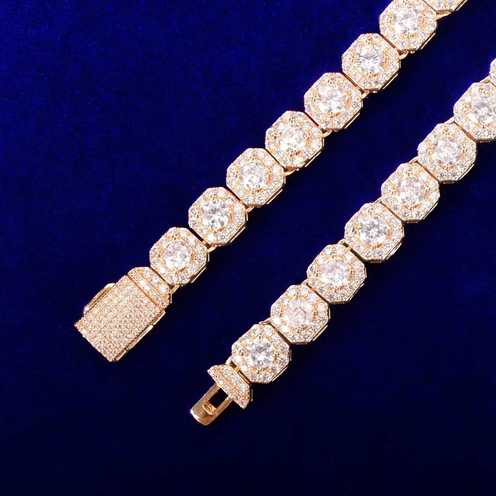 Bubble Letter Clustered Tennis Chain for Men Necklace Hip Hop Zirconia Gold Color Fashion Rock Jewelry - DripVault