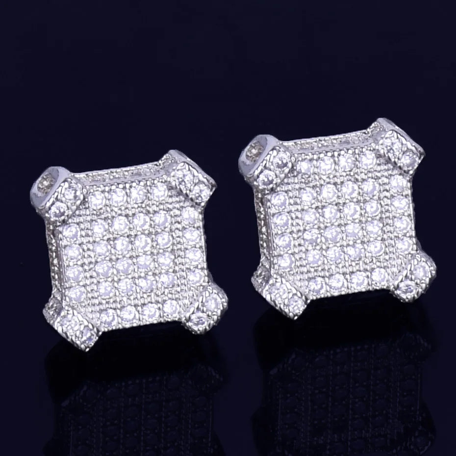 10MM Square Stud Earring Gold Color Charm Screw Back Full AAAA Zircon Women Men's Fashion Earrings Hip Hop Jewelry - DripVault