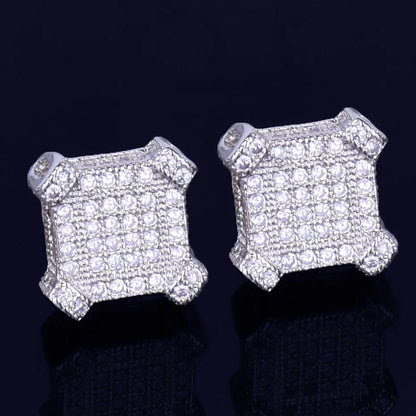 10MM Square Stud Earring Gold Color Charm Screw Back Full AAAA Zircon Women Men's Fashion Earrings Hip Hop Jewelry - DripVault