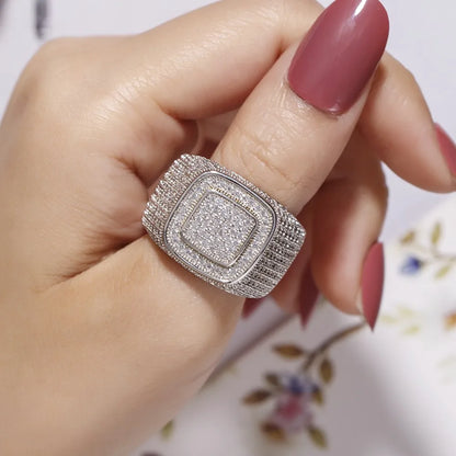 Luxury Hip Hop Micro Pave sona Diamond Stones All Iced Out Bling Ring Big 925 Sterling silver Rings for Men Jewelry - DripVault