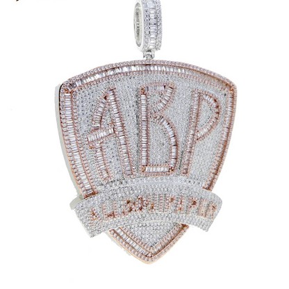 Iced Out Bling Two Tone Color CZ Letters Pendant Necklace Cubic Zirconia Various Design Badge Men Women Fashion Hip Hop Jewelry - DripVault