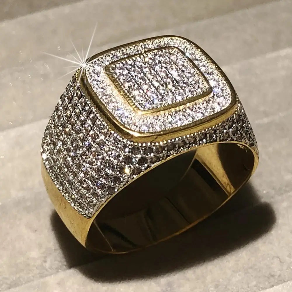 Luxury Hip Hop Micro Pave sona Diamond Stones All Iced Out Bling Ring Big 925 Sterling silver Rings for Men Jewelry - DripVault
