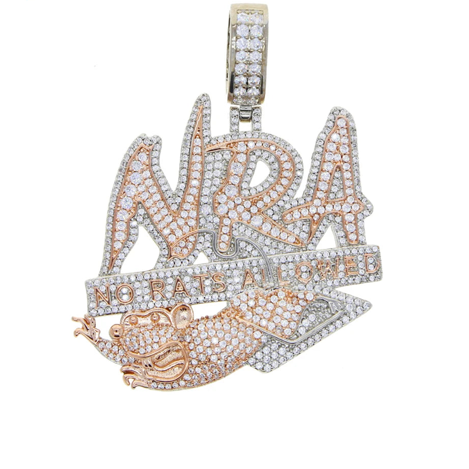 Iced Out Bling Two Tone Color CZ Letters Pendant Necklace Cubic Zirconia Various Design Badge Men Women Fashion Hip Hop Jewelry - DripVault