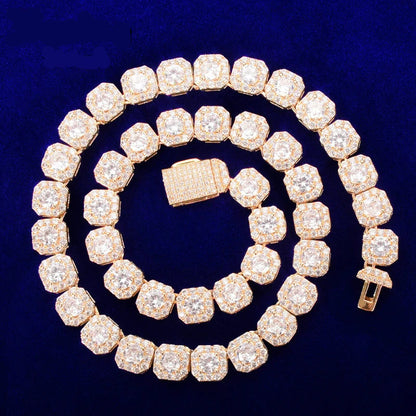 Bubble Letter Clustered Tennis Chain for Men Necklace Hip Hop Zirconia Gold Color Fashion Rock Jewelry - DripVault