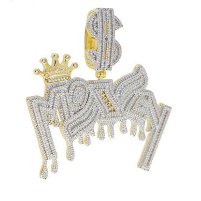 Iced Out Bling Two Tone Color CZ Letters Pendant Necklace Cubic Zirconia Various Design Badge Men Women Fashion Hip Hop Jewelry - DripVault