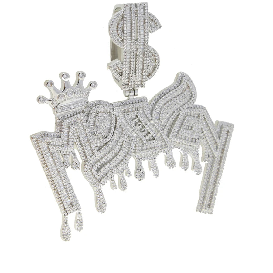 New Iced Out Bling Crown Letters Money Pendant Necklace Two Tone Color CZ Zircon Dollar Symbol Necklaces Men's Hip Hop Jewelry - DripVault