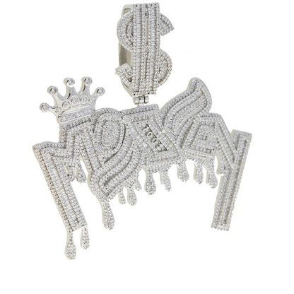 New Iced Out Bling Crown Letters Money Pendant Necklace Two Tone Color CZ Zircon Dollar Symbol Necklaces Men's Hip Hop Jewelry - DripVault