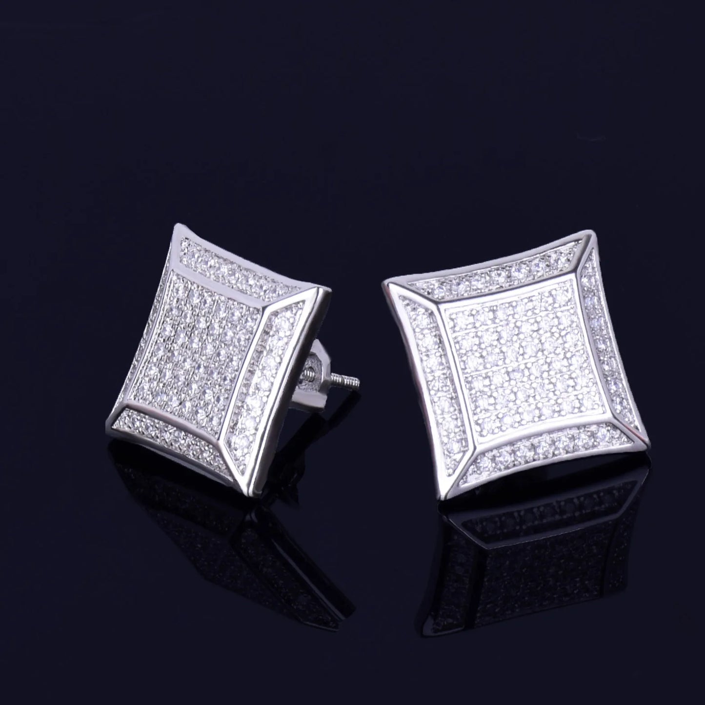 15MM Big Square Men Stud Earring Gold Color Full Cubic Zircon Screw Back Earrings Hip Hop Jewelry for Women - DripVault