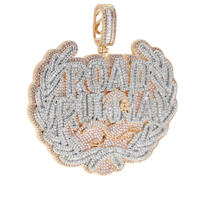 Iced Out Bling Two Tone Color CZ Letters Pendant Necklace Cubic Zirconia Various Design Badge Men Women Fashion Hip Hop Jewelry - DripVault