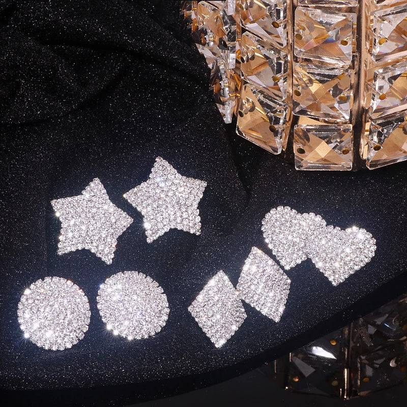 New Sparkling Crystal Heart Stud Earrings for Women Bijoux Geometric Big Square Full Rhinestones Earrings Wedding Jewelry - DripVault