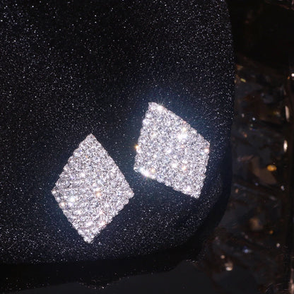 New Sparkling Crystal Heart Stud Earrings for Women Bijoux Geometric Big Square Full Rhinestones Earrings Wedding Jewelry - DripVault