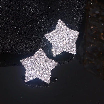 New Sparkling Crystal Heart Stud Earrings for Women Bijoux Geometric Big Square Full Rhinestones Earrings Wedding Jewelry - DripVault